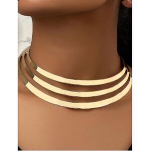 Bold chunky gold choker necklace, vintage ethnic statement jewelry for women